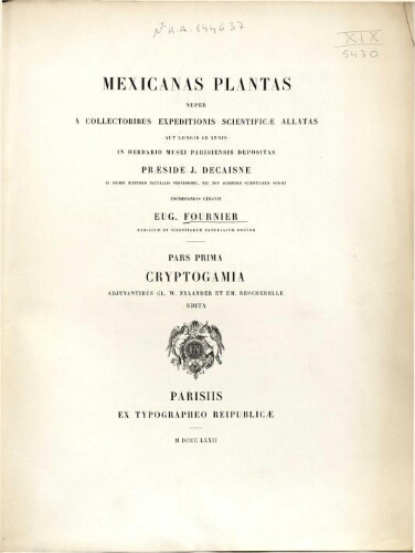 Mexicanas plantas [...] Pars prima Cryptogamia