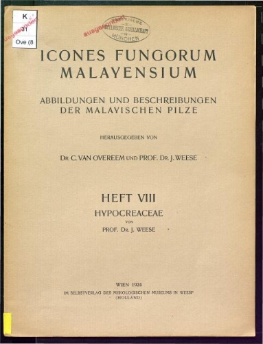 Icones fungorum malayensium. Heft 8. Hypocraceae