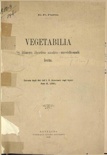 Vegetabilia in itinere iberico austro-meridionali lecta