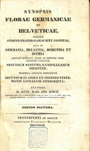 Synopsis florae Germanicae et Helveticae [...] Editio secunda. Pars prima
