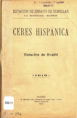 Ceres hispánica. Estación de Svalöf * 1919