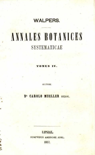 Annales botanices systematicae [...] Tomus IV