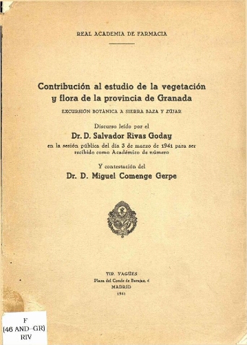 Contribución al estudio de la vegetación y flora de la provincia de Granada