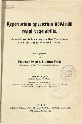 Repertorium specierum novarum regni vegetabilis [...] Band XXXVI (1934)