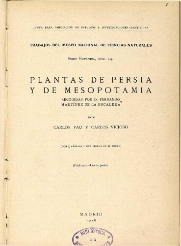 Plantas de Persia y Mesopotamia recogidas por D. Fernando Martínez de la Escalera