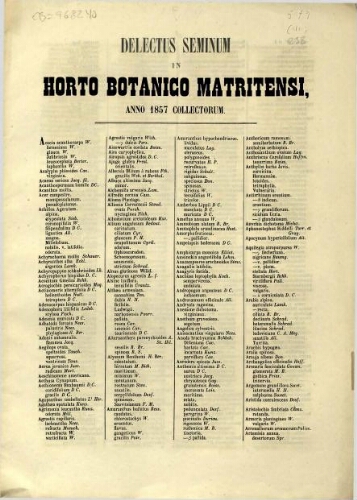 Index seminum in Horto Botanico Matritensi ... 1857