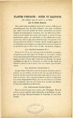 Plantes d'Espagne : Notes et diagnoses des Années 1912 et 1913. -- 4e Note