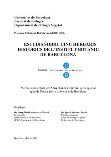 Estudis sobre cinc herbaris històrics de l'Institut Botànic de Barcelona