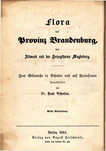 Flora der Provinz Brandenburg [...] Erste Abtheilung
