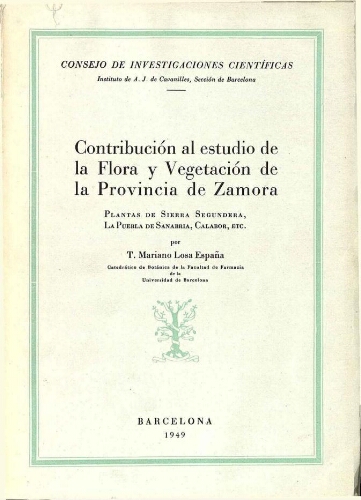 Contribución al estudio de la Flora y Vegetación de la Provincia de Zamora