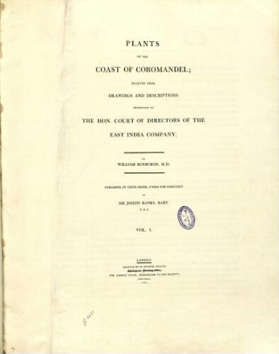 Plants of the Coast of Coromandel [...] Vol. I