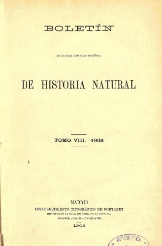Boletín de la Real Sociedad Española de Historia Natural. Tomo 8
