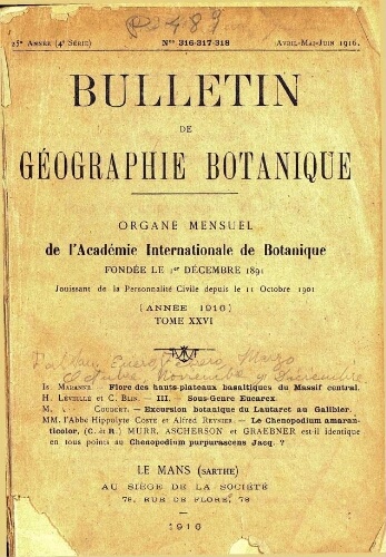 Bulletin de géographie botanique [...] Tome XXVI [25e Année (4e Série)]