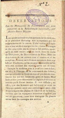 Observations sur les Manuscrits de Dioscorides qui sont conservés à la Bibliothèque nationale
