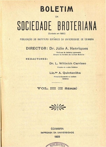 Boletim da Sociedade Broteriana. Vol. III (II Série)
