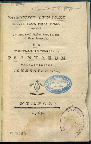 De essentialibus nonnullarum plantarum characteribus commentarius