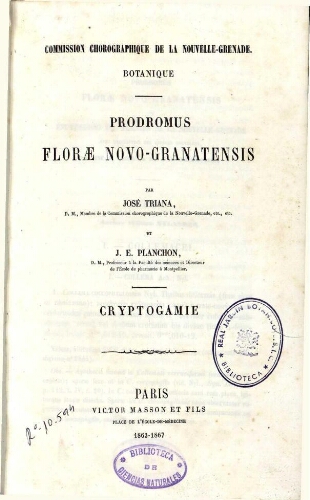 Prodromus florae novo-granatensis [...] Cryptogamie