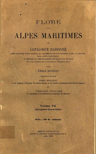 Flore des Alpes maritimes [...] Volume VII (Composées Cynaroïdées)