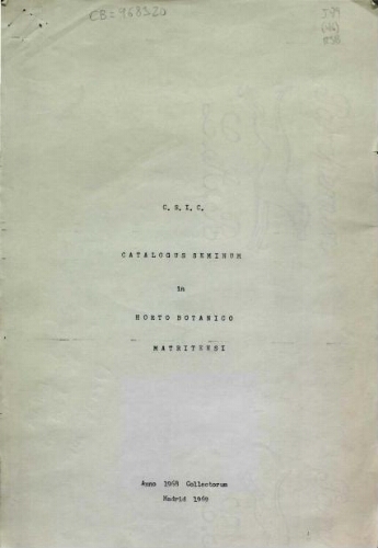 Index seminum in Horto Botanico Matritensi ... 1968