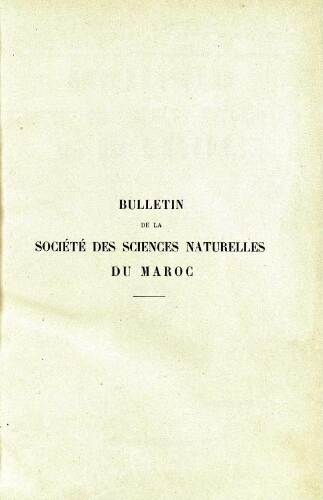 Bulletin de la Société des sciences naturelles du Maroc. T. 11