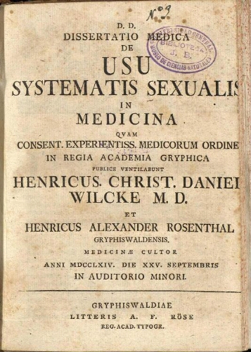 Dissertatio medica de usu systematis sexualis in medicina