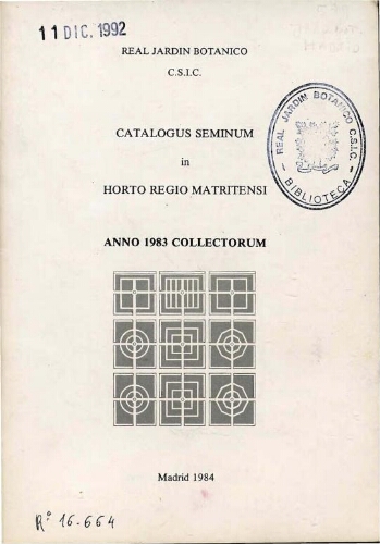Index seminum in Horto Botanico Matritensi ... 1983