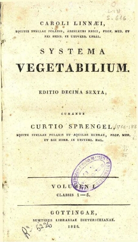 Systema vegetabilium. Editio decima sexta [...] Volumen I