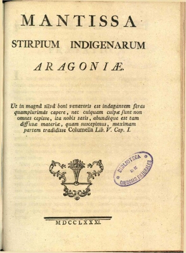 Mantissa stirpium indigenarum Aragoniae