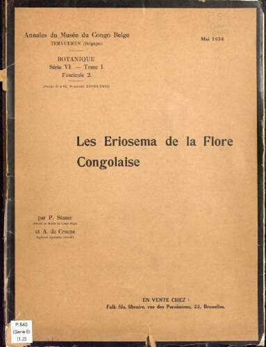 Annales du Musée du Congo (Belge). Série VI. Botanique. Tome I -- Fasc. 2