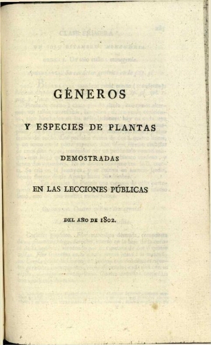 Géneros y especies de plantas demostradas en las lecciones públicas del año 1802