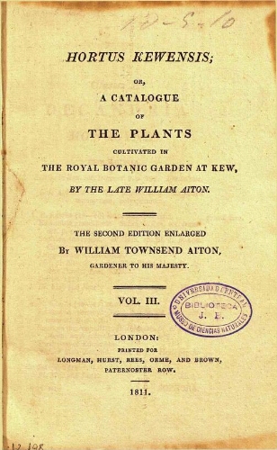 Hortus Kewensis [...] The second edition [...] Vol. III
