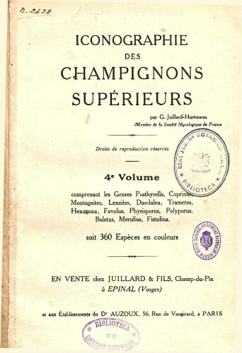 Iconographie des champignons supérieurs [...] 4e. Volume