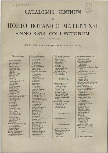 Index seminum in Horto Botanico Matritensi ... 1874