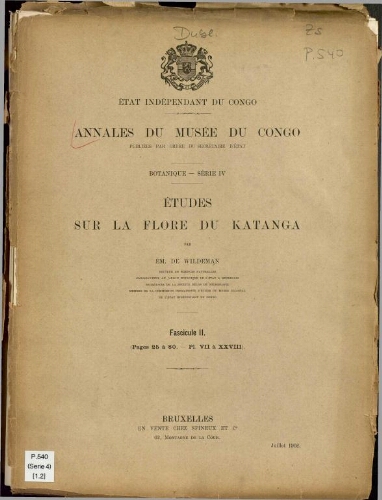 Annales du Musée du Congo (Belge). Série IV. Botanique. Tome I -- Fasc. 2