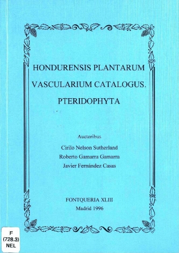 Hondurensis plantarum vascularium catalogus. Pteridophyta