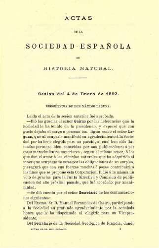 Actas de la Sociedad Española de Historia Natural [año 1882]