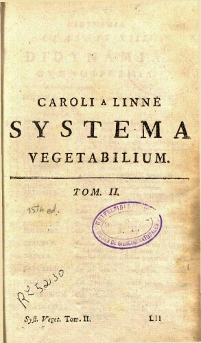 Systema vegetabilium [...] Tomus [secundus]. Cura Jo. Frid. Gmelin
