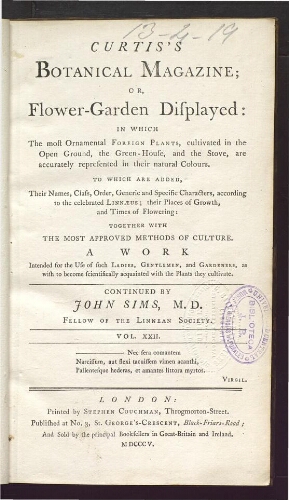 Curtis's Botanical Magazine (1801). Vol. 22-23