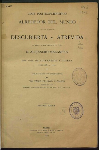 Viaje político-científico alrededor del mundo por las corbetas Descubierta y Atrevida. 2ª ed.
