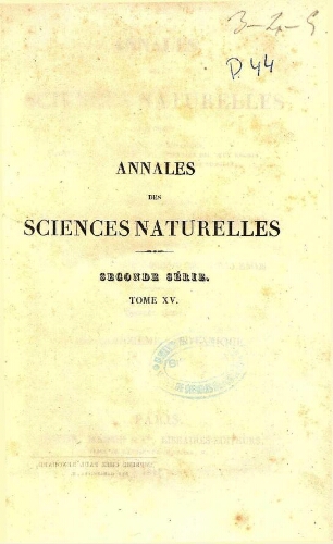 Annales des sciences naturelles [...] Seconde série. Tome quinzième.- Botanique