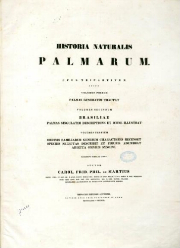 Historia naturalis palmarum. Volumen primum