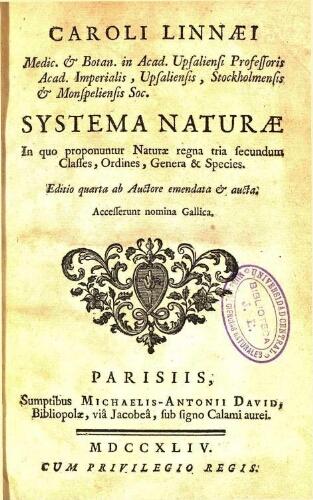 Systema naturae [...] Editio quarta