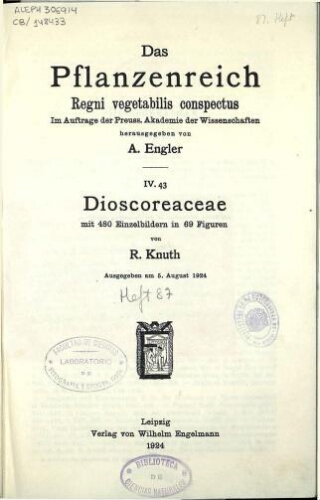 Dioscoreaceae. In: Engler, Das Pflanzenreich [...] [Heft 87] IV. 43