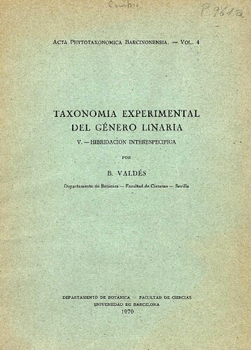 Taxonomía experimental del género Linaria. V. -- Hibridación interespecifica