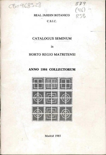 Index seminum in Horto Botanico Matritensi ... 1984