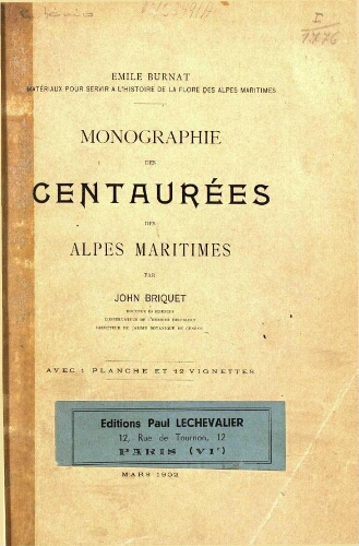 Monographie des Centaurées des Alpes maritimes