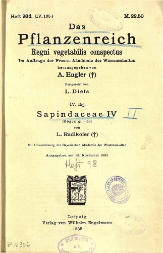 Sapindaceae IV (Bogen 51-60). In: Engler, Das Pflanzenreich [...] [Heft 98d] IV. 165