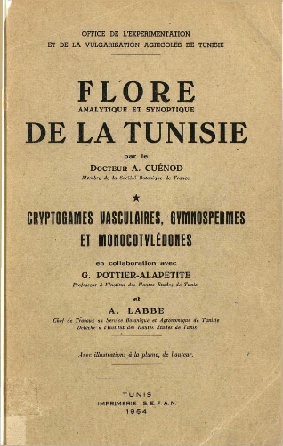 Flore analytique et synoptique de la Tunisie [...] Cryptogames vasculaires, Gymnospermes et Monocotylédones