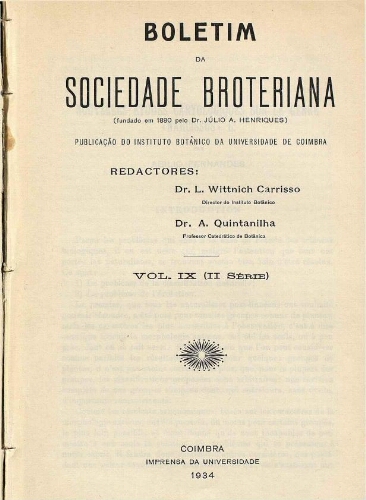 Boletim da Sociedade Broteriana. Vol. IX (II Série)