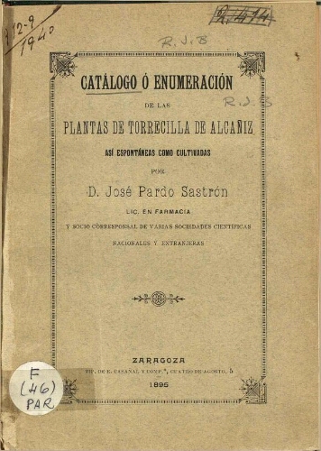 Catálogo o enumeración de las plantas de Torrecilla de Alcañiz